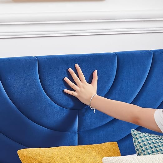 VECELO Queen Bed Frame Upholstered Platform with 4 Drawers&Fabric Headboard,Wooden Slats Support/No Box Spring Needed/Mattress Foundation,Dark Blue