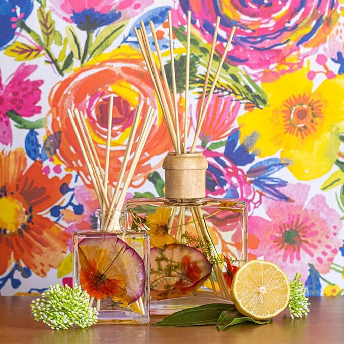 Rosy Rings Sugared Citrus Signature Botanical Reed Diffuser, Single Piece, 13 oz Last 9-12 Months Glass Natural Oils with Floral Embedded Flowers Bright Fruity Aroma, Livingroom Decor Spa Relaxation