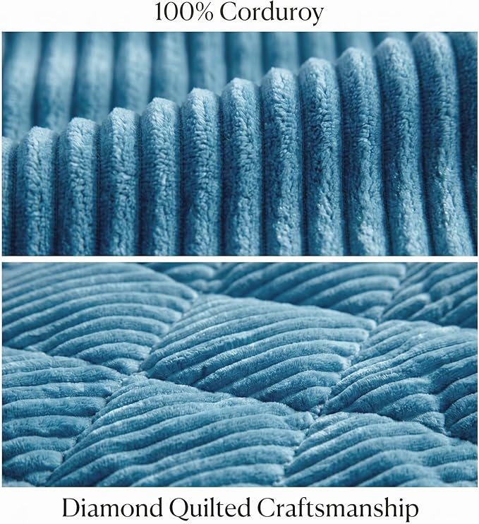 Corduroy Headboard Cover—Stretch-Quilted, Padded Dust-Proof Protective Cover (Fits Full-Size Beds), Machine-Washable Decorative Headboard Cover (Blue, 59 x 27.5 inches)