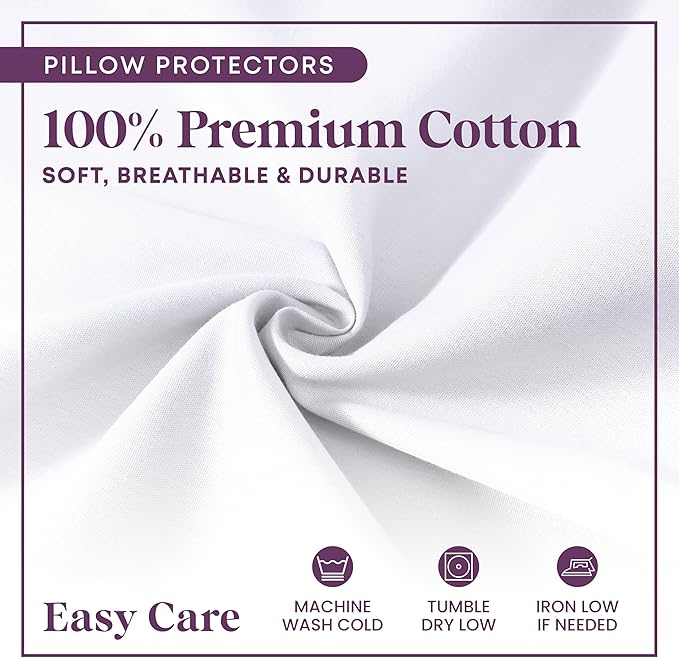 CirclesHome Pillow Protectors 8 Pack Standard Zippered - 100% Cotton Breathable Pillowcases - Protects Pillows from Dirt, Dust and Debris (Standard - Set of 8 - 20x26)