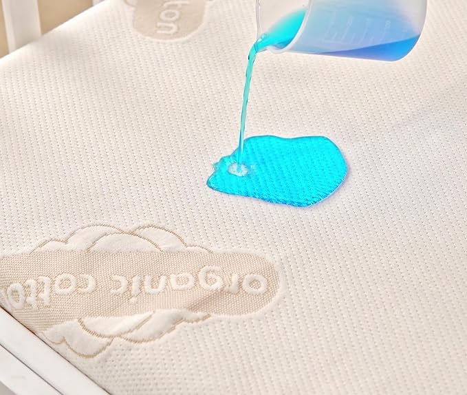 Crib Organic Mattress Protector Pad - OCS Certified Organic Cotton Waterproof Breathable Mattress Pad Cover - 250 GSM Comfort - Deep Pocket - Fitted Comfort