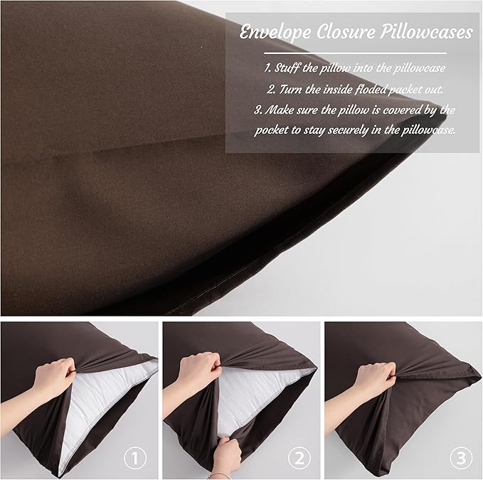 NTBAY Toddler Pillow Cases Set of 2, 2 Pack Brushed Microfiber 14x20 Pillow Cases, Soft, Wrinkle, Fade, Stain Resistant Dark Brown Pillow Cases with Envelope Closure, 14x20 Inches, Dark Brown