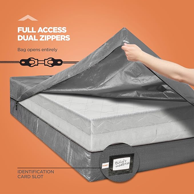 Queen Mattress Bags For Moving With 8 Handles (2-Pack) Queen Mattress Moving Bag – Tear-Proof Mattress Storage Cover With Dual Zippers – Reusable Mattress Moving Bags - Storage Mattress Protector