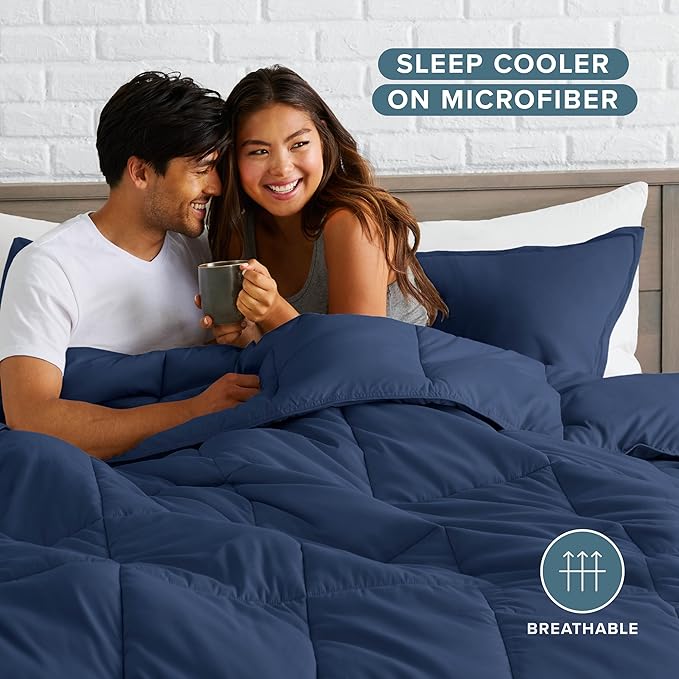 Bare Home Comforter Set - Full Size - Ultra-Soft - Goose Down Alternative - Premium 1800 Series - All Season Warmth (Full, Dark Blue)