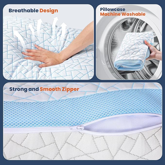 A-Pce Adjustable Pillow, King Size Bed Pillows for Sleeping, Luxury Shredded Memory Foam Pillows, Cooling Pillow for Side, Back, Stomach Sleepers, Firm Pillow for Hot Sleepers Neck Support