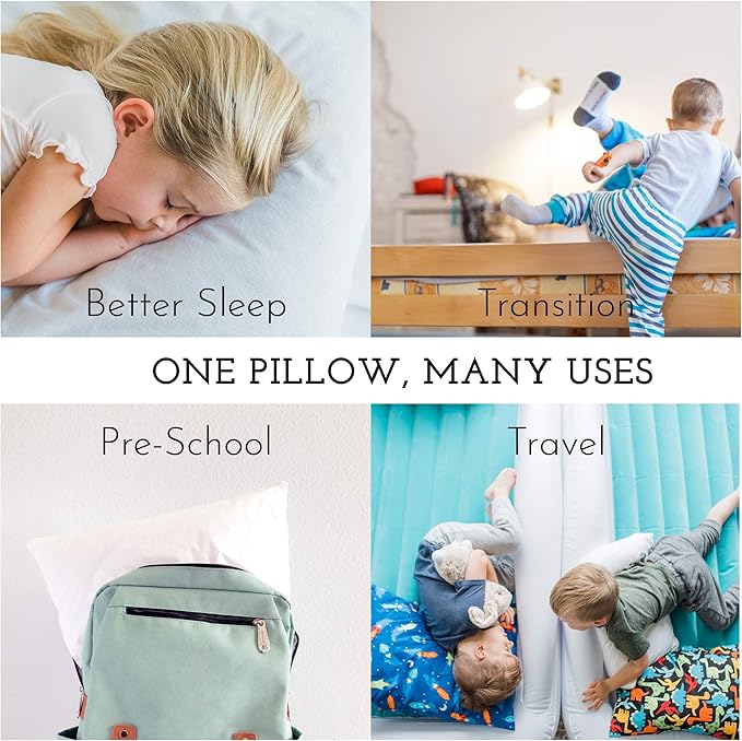 Toddler Pillow 13x18 for Sleeping – Kids Pillow for Toddler Bed, Travel, Daycare & Preschool – Soft Hypoallergenic Cotton Toddler Bed Pillow for Ages 2–5, Small Pillow for Kids Nap Time (1-Pack)