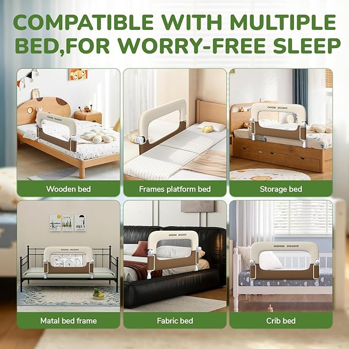 Bed Guard Rail for Toddlers - 32" Adjustable Heights & Folding up Portable Bed Railing for Baby - Toddler Bed Rails Guard for Crib, Twin, Bunk,Full Size, Queen & King Bed