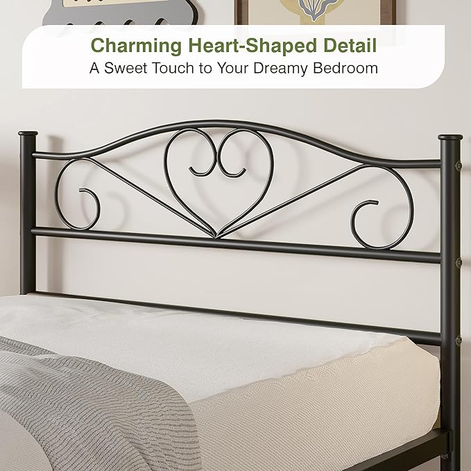 VECELO Metal Platform Bed Frame with Headboard & Footboard, Steel Slats Mattress Foundation, No Box Spring Needed, Twin, Matte Black