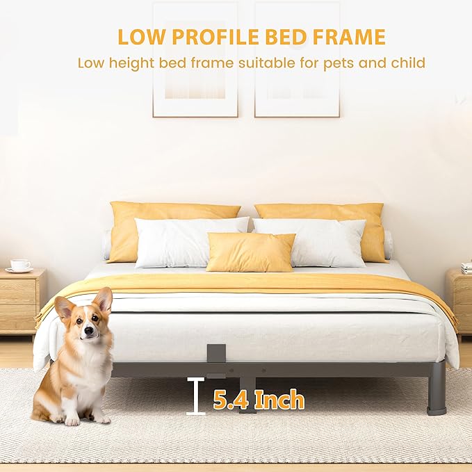 7 Inch King Bed Frame, Metal Platform Bed Frame with Round Corner Legs, 3500 lbs Heavy Duty Steel Slats Support, No Box Spring Needed, Noise Free, Easy Assembly, Black