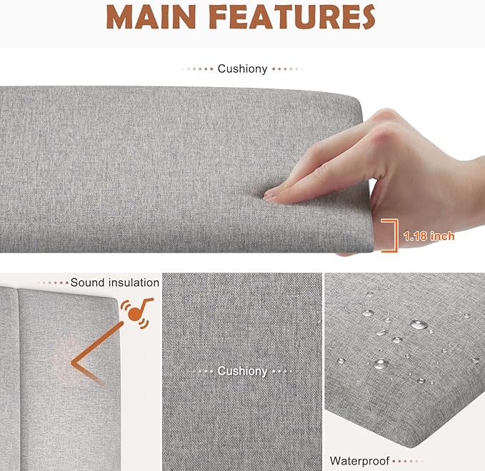 IFNOW Upholstered Wall Mounted Headboard, 3D Soundproof Wall Panels Peel and Stick for King Size, Reusable and Removable Tufted Bed Headboard in Medium Grey (12 Panels, 10" x 24")