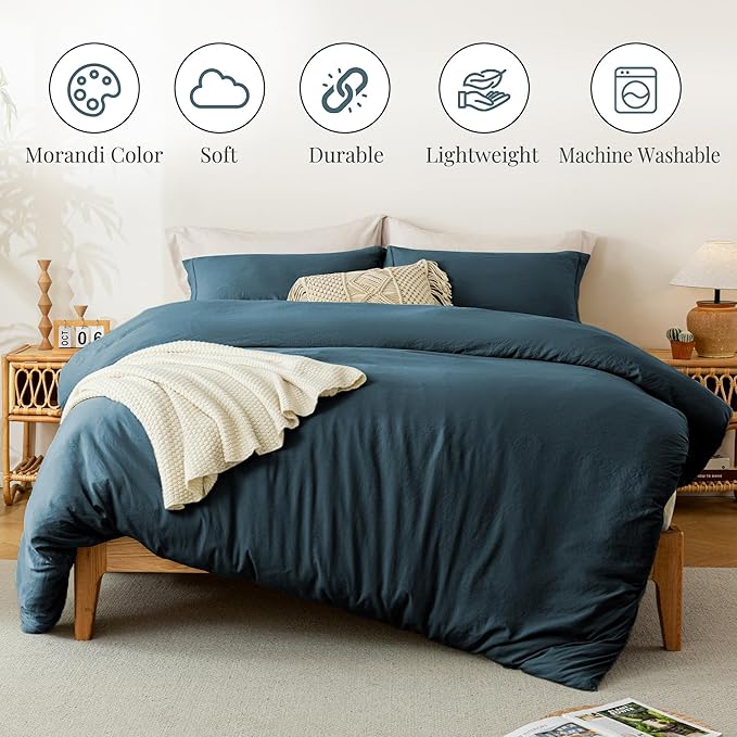 MILDLY Super Soft Duvet Cover 2pcs - 100% Washed Microfiber Peacock Blue Twin/Twin XL Comforter Cover Set with Zipper Closure & Corner Ties (No Comforter)