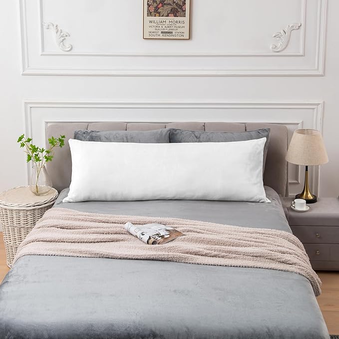 BEDELITE Body Pillow Cover with Zipper Closure, Super Soft and Cozy Fuzzy Fleece Pillowcase 20 x 54 Inches, Luxury Fluffy Plush Long Body Pillow Pillowcase for All Seasons(Bright White)