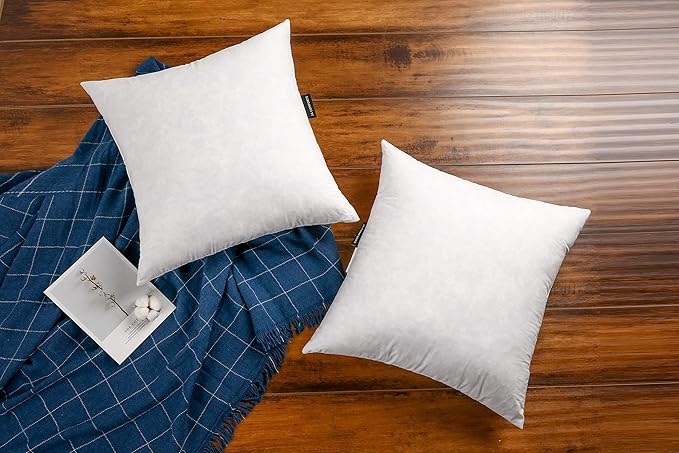 JA COMFORTS 18×18 Premium Goose Down Feather Throw Pillow Inserts(Set of 2)-5% Down Filling,High Filling Weight,250 TC Cotton Cover, Square, White
