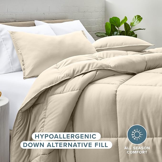 Bare Home Comforter Set - Oversized King Size - Ultra-Soft - Goose Down Alternative - Premium 1800 Series - All Season Warmth (Oversized King, Sand)