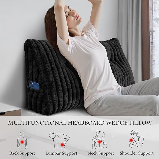 Headboard Pillow Twin XL, Triangular Wedge Pillow Headboard, Cushion Headboards Reading Pillows, Backrest Pillows for Sitting in Bed or Working with Removable Cover, Black