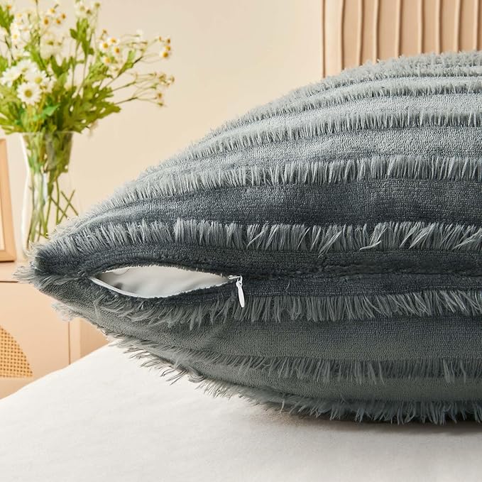 BEDELITE Body Pillow Cover with Zipper Closure, Decorative Boho Fleece Pillowcase 20 x 54 Inches, Luxury Fluffy Plush Long Body Pillow Pillowcase for All Seasons(Dark Grey-Boho)