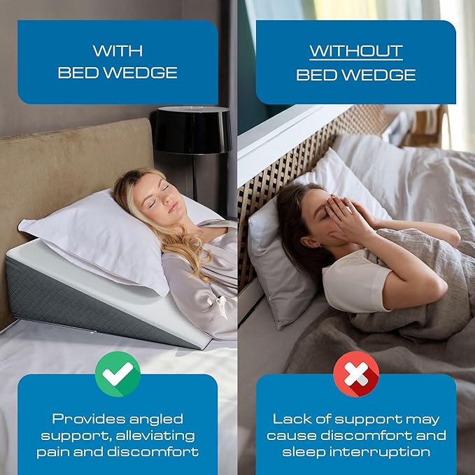 Kolbs Bed Wedge Pillow for Sleep Apnea, FSA Eligible Acid Reflux, and Back Pain Relief, with Chic Jacquard Cover - Headboard Wedges for Sleeping (Extra Wide 7.5" Height)