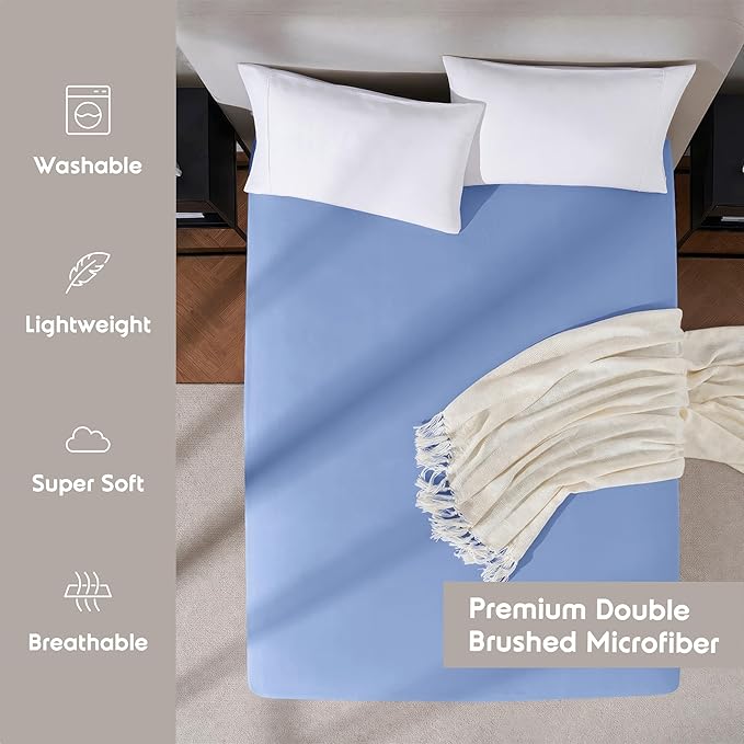 Nestl Calm Blue Extra Deep Pocket Twin XL Fitted Sheet, Luxury XL Twin Fitted Sheet Only Easily Fits 18 to 24 Inch Mattress, Super Soft, Wrinkle-Free, and Breathable Bed Sheets with Corner Straps