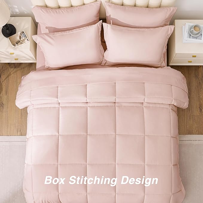 Love's cabin Twin Comforter Set Blush Pink, 5 Pieces Twin Bed in a Bag, All Season Bedding Sets with 1 Comforter, 1 Flat Sheet, 1 Fitted Sheet, 1 Pillowcase and 1 Pillow Sham | Soft, Breathable, Lightweight, Comfortable