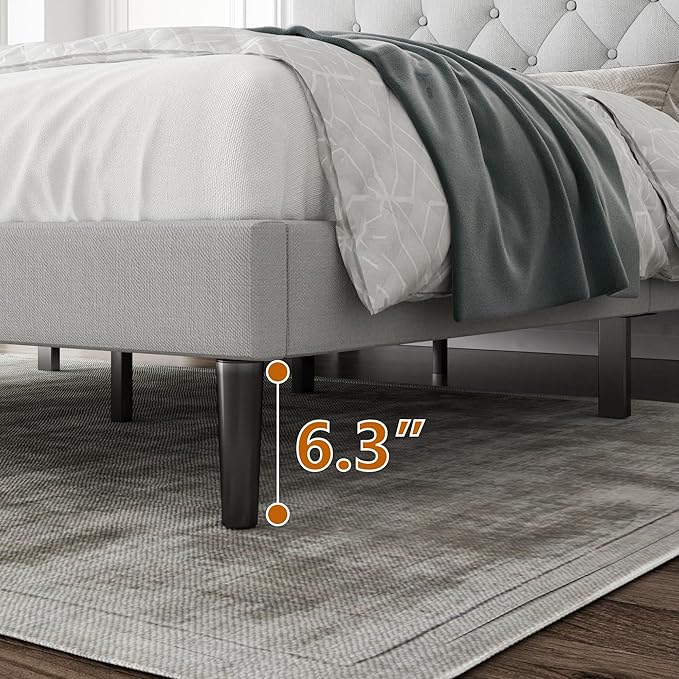 CXVX King Size Platform Bed Frame with Upholstered Headboard, Button Tufted Design, Strong Wooden Slats, No Box Spring Needed, Easy Assembly, Noise Free