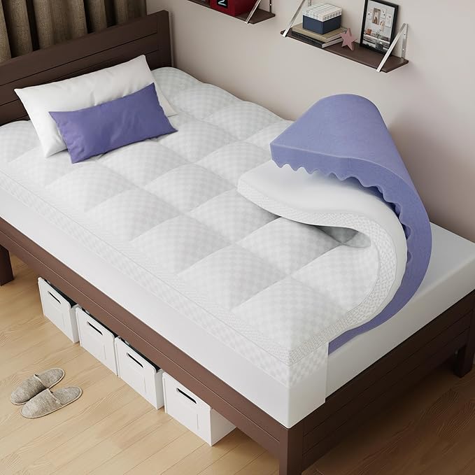 downluxe 4 Inch Twin Memory Foam Mattress Topper Pro Dual Layer 2 Inch Cooling Gel Egg Crate Memory Foam Plus 2 Inch Pillow Top Medium Firm with Deep Pocket