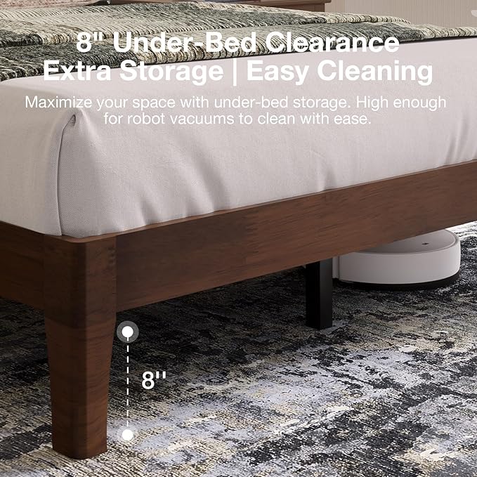 Novilla King Size Bed Frame with 3-Level Adjustable Storage Headboard, Solid Wood Platform Bed Frame with Slats, No Box Spring Needed, Noise Free, Walnut Finish for Master Bedroom and Guest Room