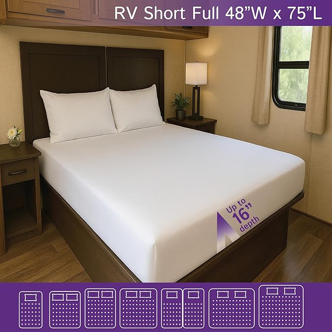 RV Short Full Waterproof Mattress Protector (48" Wx75 L) - Fitted Sheet Style for Three Quarter 3/4 Full Mattress - Hypoallergenic Premium Quality Cover Protects Against Dust, Allergies