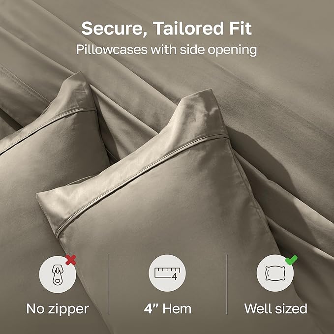California Design Den King Size Pillowcase Set - 400 Thread Count, 100% Cotton Sateen, Set of 2 Pillow Covers, Soft and Breathable - Taupe