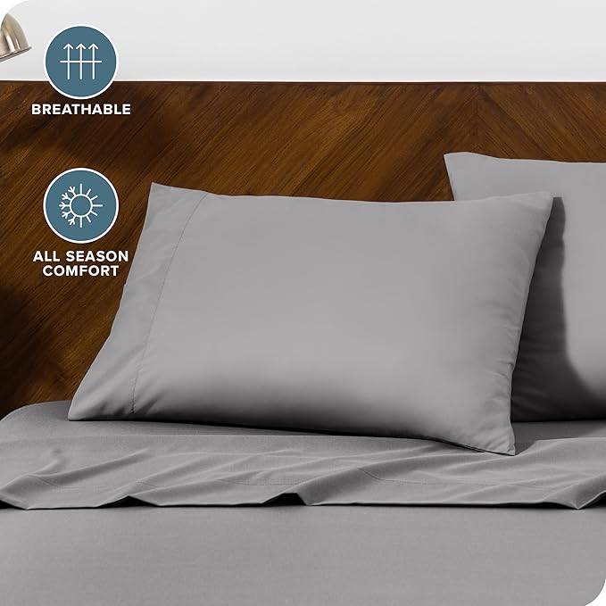 Bare Home Microfiber Pillow Cases - Standard Size Set of 2 - Cooling Pillowcases - Double Brushed - Easy Care - Envelope Closure (Standard Pillowcase Set of 2, Light Grey)