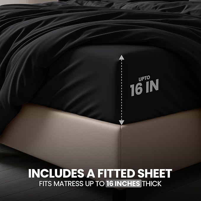 Utopia Bedding Duvet Cover Full with Fitted Sheet (54x75) - 2 Pillow Case (20x30) - All Season Luxury Bed in a Bag with Zippered Duvet Cover - No Comforter (Black)