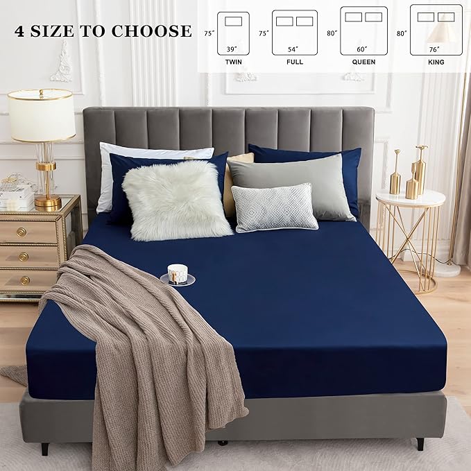 Sufdari Mattress Protector,Waterproof Mattress Cover Queen,18" Deep Pocket Mattress Protector,Fitted Sheet Style with Elastic Rubber Band,Washable and Easy Care-Navy Blue,Queen