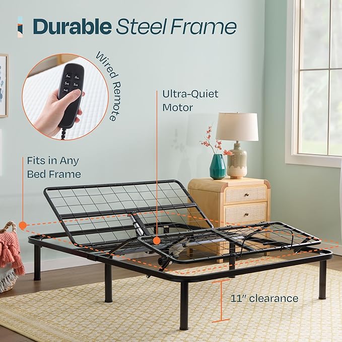 Linenspa Adjustable Bed Frame - Independent Head and Foot Incline - Powerful Quiet Motor - Easy Toolless Assembly - Lounge - Watch TV - Working - Reading - Ergonomic - Electric Bed Base - Queen Size