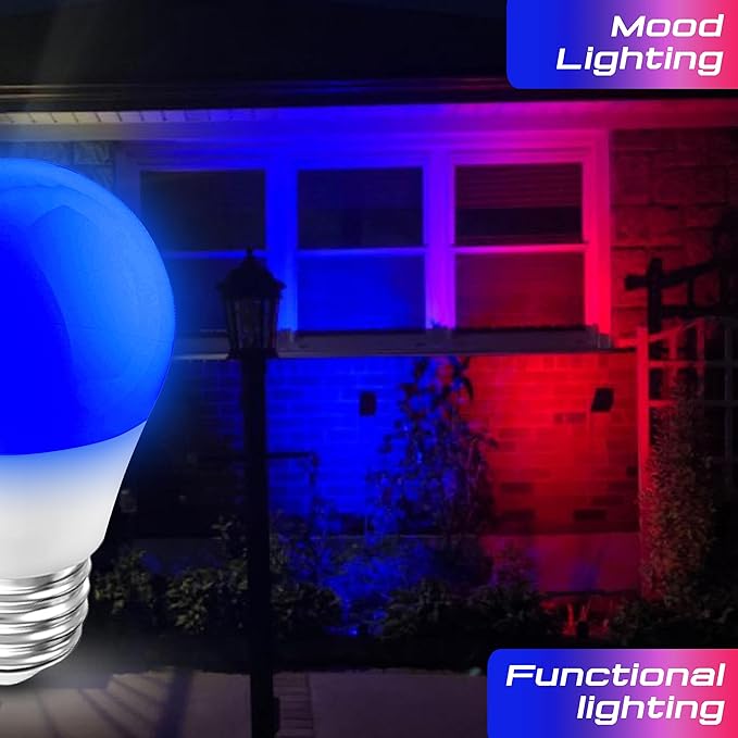 E26 Blue Light Bulb 25w-40w Equivalent, 3W Blue Christmas Lighting Bulb 300lm, G45 Colored Light Bulbs for Halloween, Party, Holiday Lighting, Home Decoration, Outdoor Porch, Non-Dimmable, 2 Pack