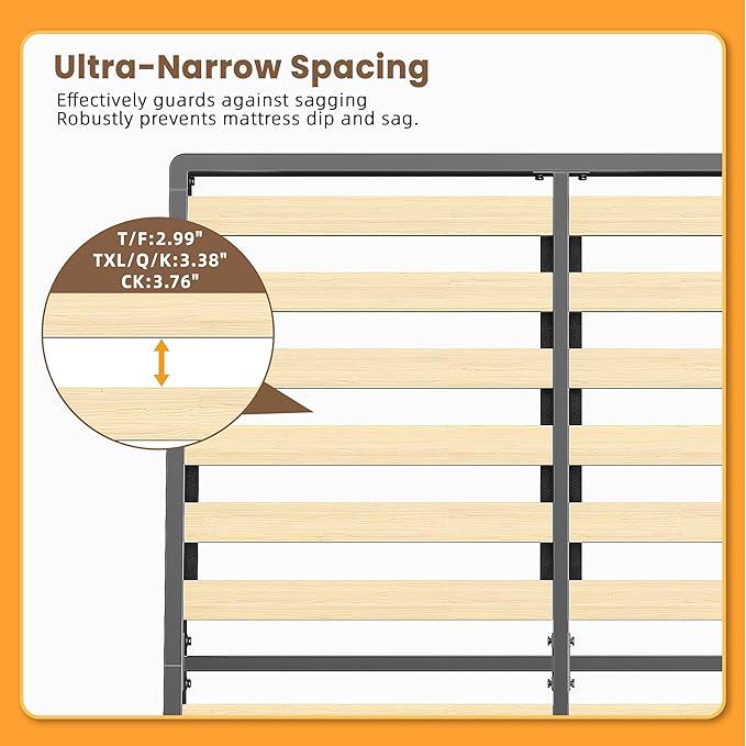 VIPSHOW 2 Inch Wood Slat Full Box Spring with Round Corners - 3000 lbs Capacity, Low Profile Bed Slat Replacement Bunkie Board with Metal Frame, Noise-Free, Easy Assemble, Black