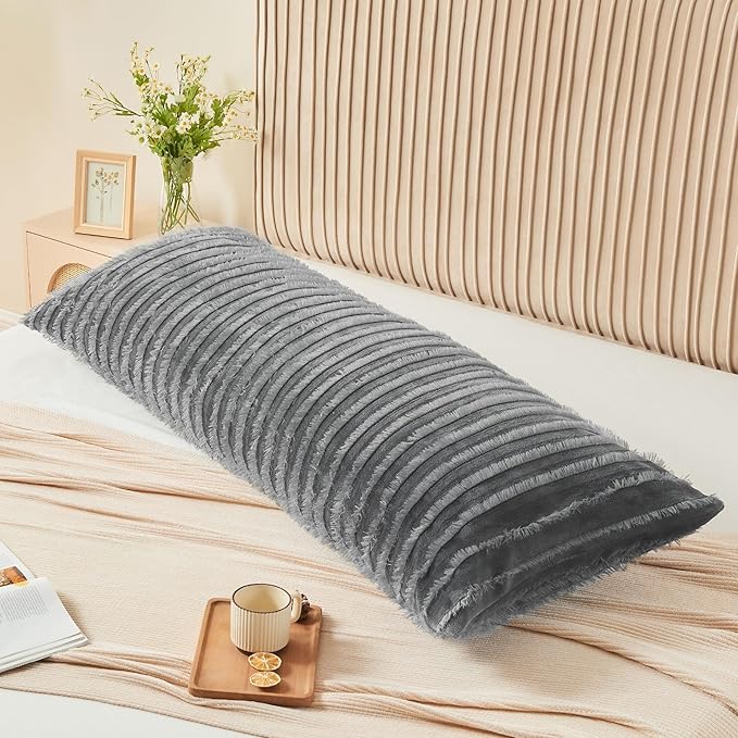 BEDELITE Body Pillow Cover with Zipper Closure, Decorative Boho Fleece Pillowcase 20 x 54 Inches, Luxury Fluffy Plush Long Body Pillow Pillowcase for All Seasons(Gray-Boho)