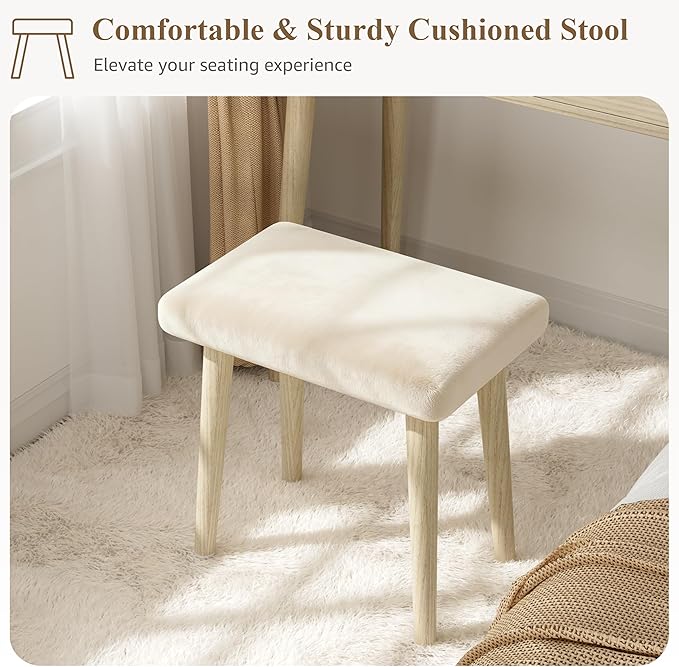 BOLUO Makeup Vanity Desk with Hollywood Mirror and Lights, Boho Girls Vanity Set with Stool, Make Up Dressing Table with Drawers and Outlet for Bedroom