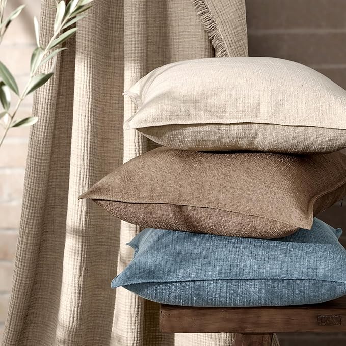 MIULEE Euro Sham Pillow Covers for Bed 24x24, 2 Pack Natural Linen Thick & Textured Decorative Throw Pillow Covers, Neutral Cushion Cases, Modern Farmhouse Home Decor, No Filling