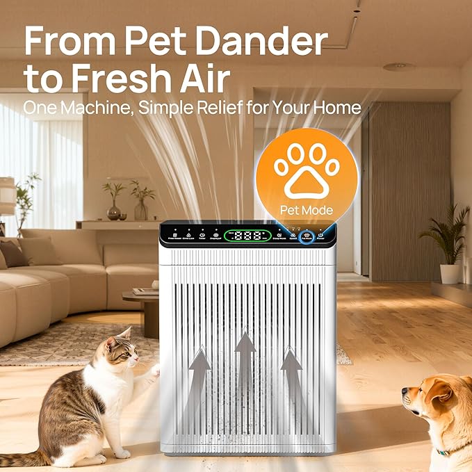 Air Purifiers for Home Large Room, Air Purifier up to 2200sq.ft, PM2.5 Air Quality Display, Sleep Mode with Fragrance for Smoke Dust Odors, ET066, Ivory, 1Pack+3Modes