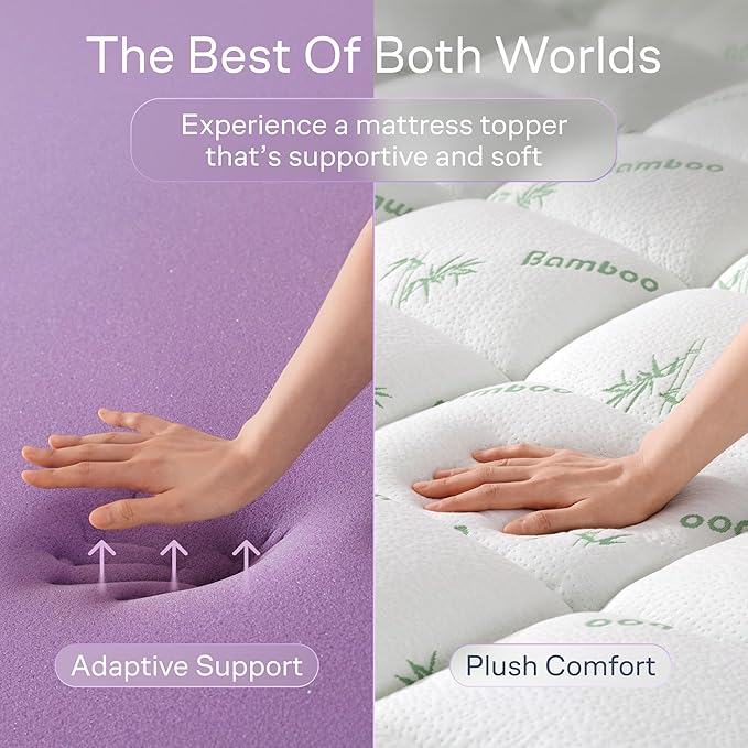 Dual-Layer 4 Inch King Size Mattress Topper - 2” Memory Foam + 2” Viscose Made from Bamboo Mattress Pad - Double the Comfort & Back Support - Removable & Machine-Washable Cover, Green