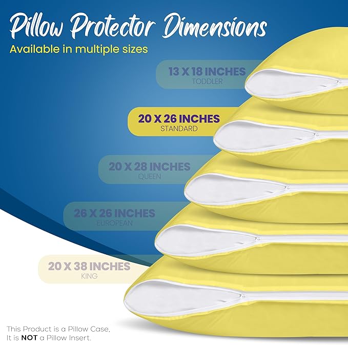 Utopia Bedding Premium 100% Waterproof Pillow Protectors with Zipper Standard Size (Set of 4), Bed Bug and Dust Mite Proof Zippered Pillow Covers, Pillow Encasement Cases, Yellow