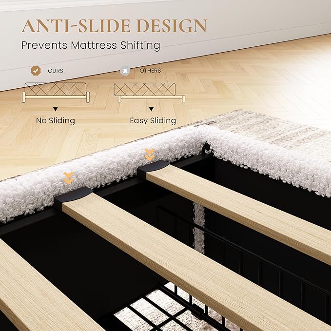 SHA CERLIN Boucle Queen Bed Frame with 4 Spacious Drawers, Platform Bed with Soft Teddy Fabric Upholstery, Sturdy Wooden Slats Support, No Box Spring Needed, Noise Free, Easy Assembly, White