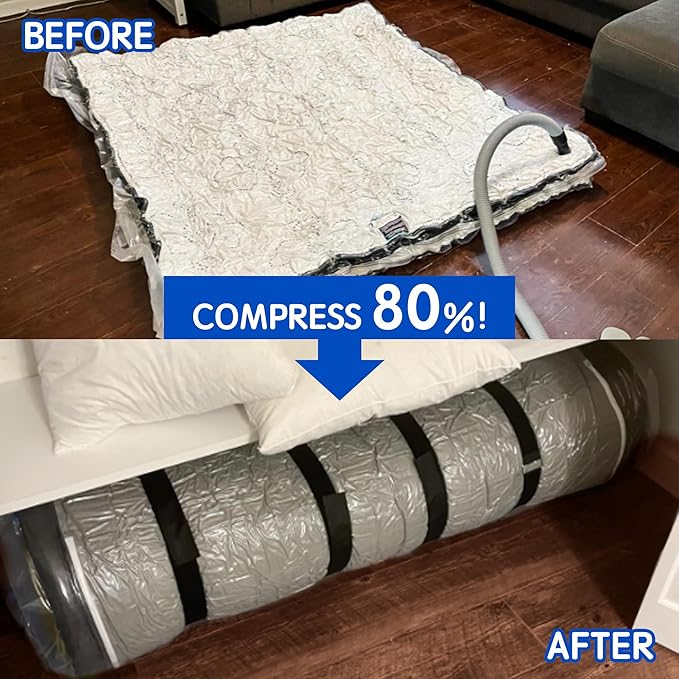 Storage Master Vacuum Storage Bag for King Size Mattress - Ideal for Memory Foam and Latex Up to 14 Inches - Designed for Easy Moving, Shipping and Storing with Straps (KING/CAL KING)