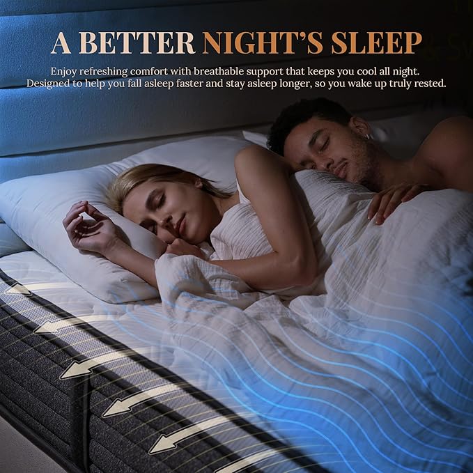 CH Charme House King Size Mattress, 12 Inch Hybrid Mattress King Size, Medium Feel Foam and Individual Pocket Springs, Extra Edge Support, Pressure Relief, CertiPUR-US, Grey
