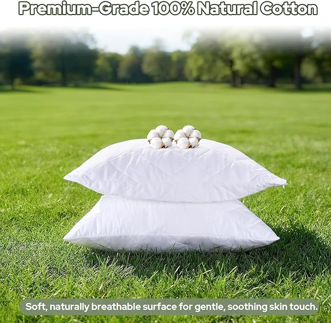 CoolShields Premium 100% Cotton Waterproof Pillow Protectors with Zipper, Breathable & Noiseless, Hypoallergenic Soft Skin-Friendly Surface for All-Night Comfort, Queen Size - 20”x30” (2 Pack)