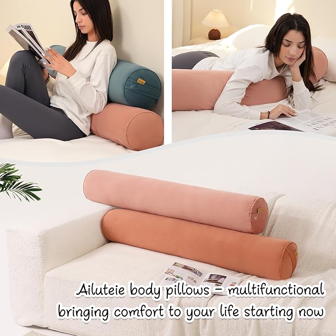 Body Pillow for Adults,Long Round Pillow,Big Cylindrical Pillow,Large Full Bolster Pillows for Side Sleepers (Blush Pink, 59"*7.87")