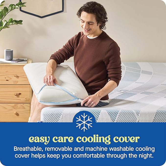 Sealy Dreamlife Queen Size Memory Foam Cooling Pillow with Surface Guard Technology, Removable Machine-Washable Cover, 1 Year Limited Warranty, White (2 Pack)