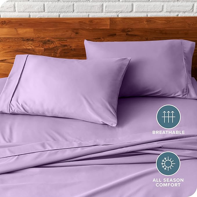 Bare Home Microfiber Pillow Cases - King Size Set of 2 - Cooling Pillowcases - Double Brushed - Lavender Pillowcases 2 Pack - Easy Care (King Pillowcase Set of 2, Lavender)