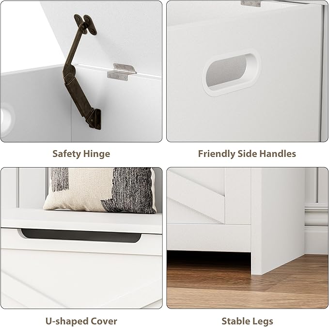 GarveeHome 30 in Storage Chest, Wooden Storage Bench with Safety Hinge, Easy Assembly, Large Shoe Bench for Entryway, Living Room, Bedroom