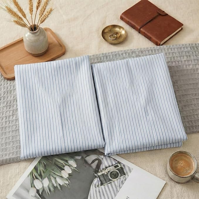 Merryword Blue Striped Pillowcases, 100% Cotton Pillow Cases, Standard Size Pillowcases, Soft Breathable Pinstripe Pillow Covers, Set of 2