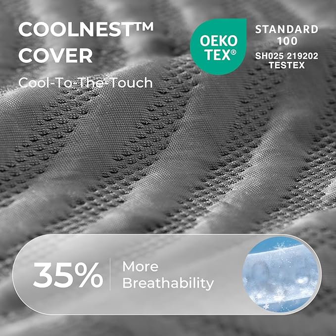 Sweetnight CoolNest 12 Inch Queen Size Mattress, Memory Foam Queen Cooling Mattress for Cool Night Sleep, 5-Zone Ergo Support for Pressure Relief, Medium, CertiPUR-US Certified